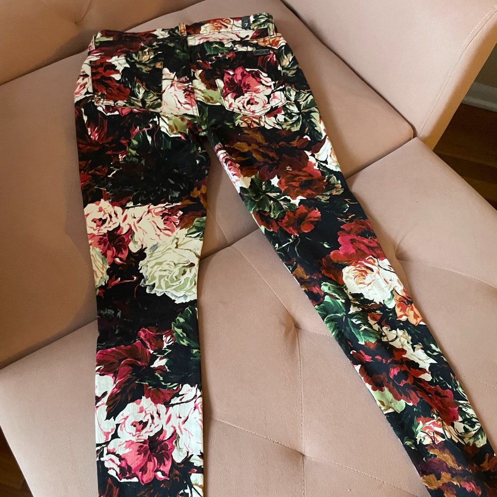 7 For All Mankind Floral Low-Rise Skinny Jeans